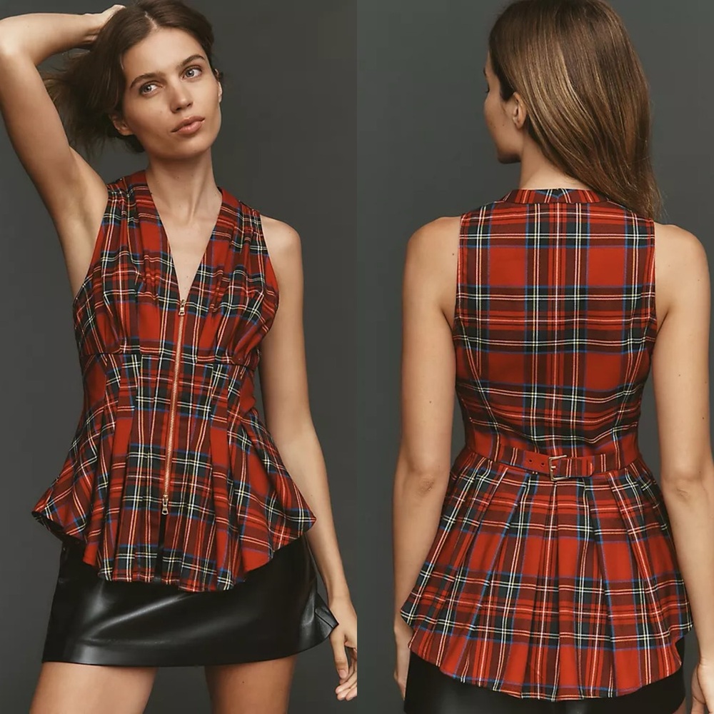 🆕 Anthropologie waisted zip-front sleeveless top